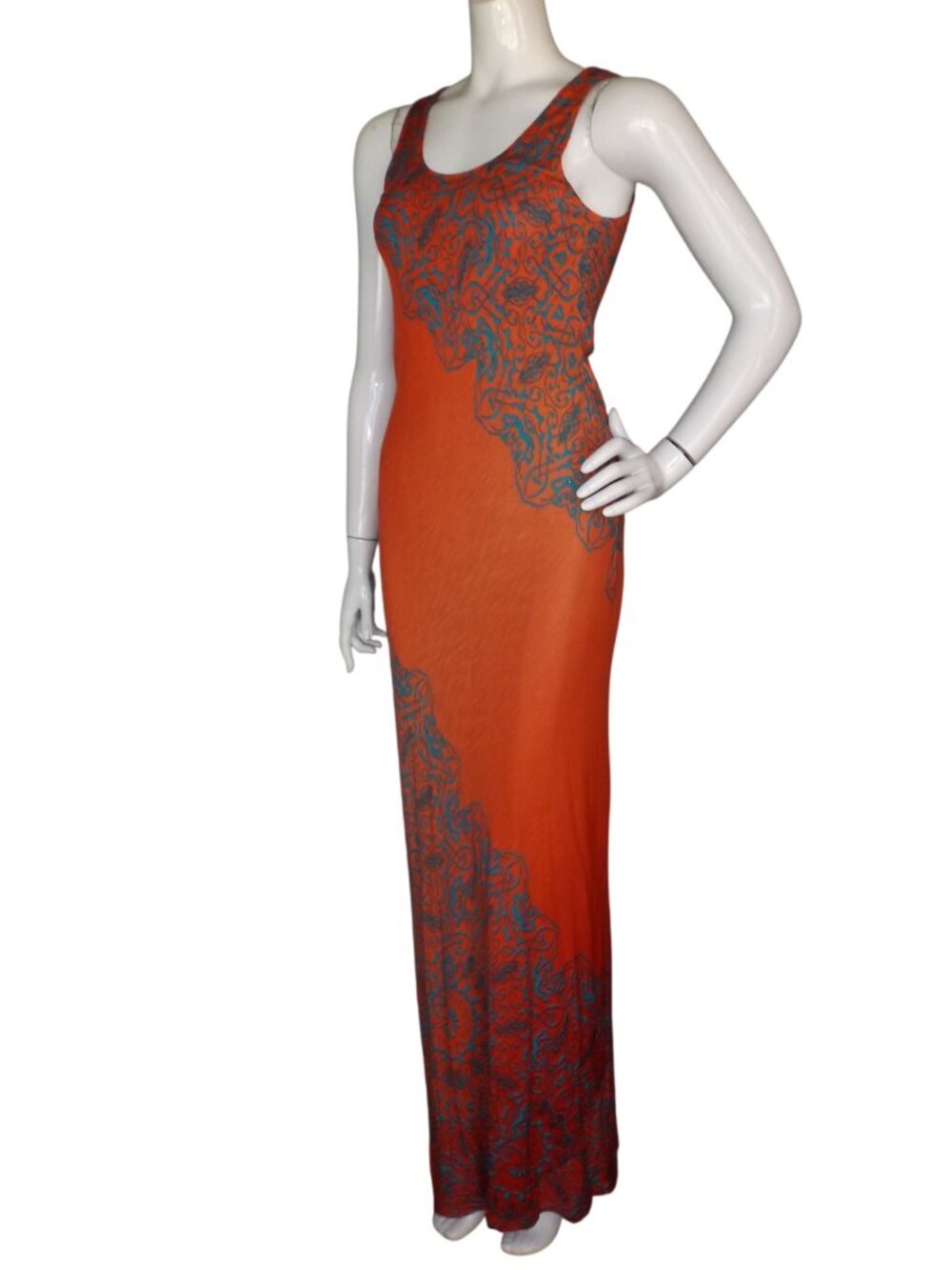 TOMMY BAHAMA Maxi Tank Dress, M, Red-Orange/Teal swirl pattern,Rayon, Scoop neck - Picture 4 of 12